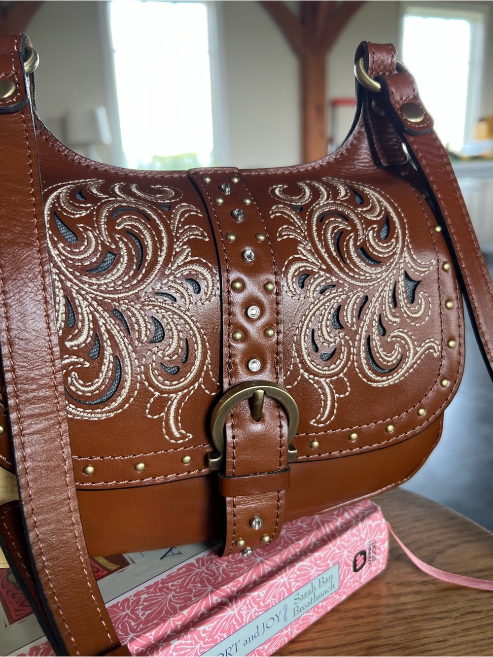 Patricia Nash Leather Studded Embroidered Crossbody Bag NWT - Picture 2 of 7